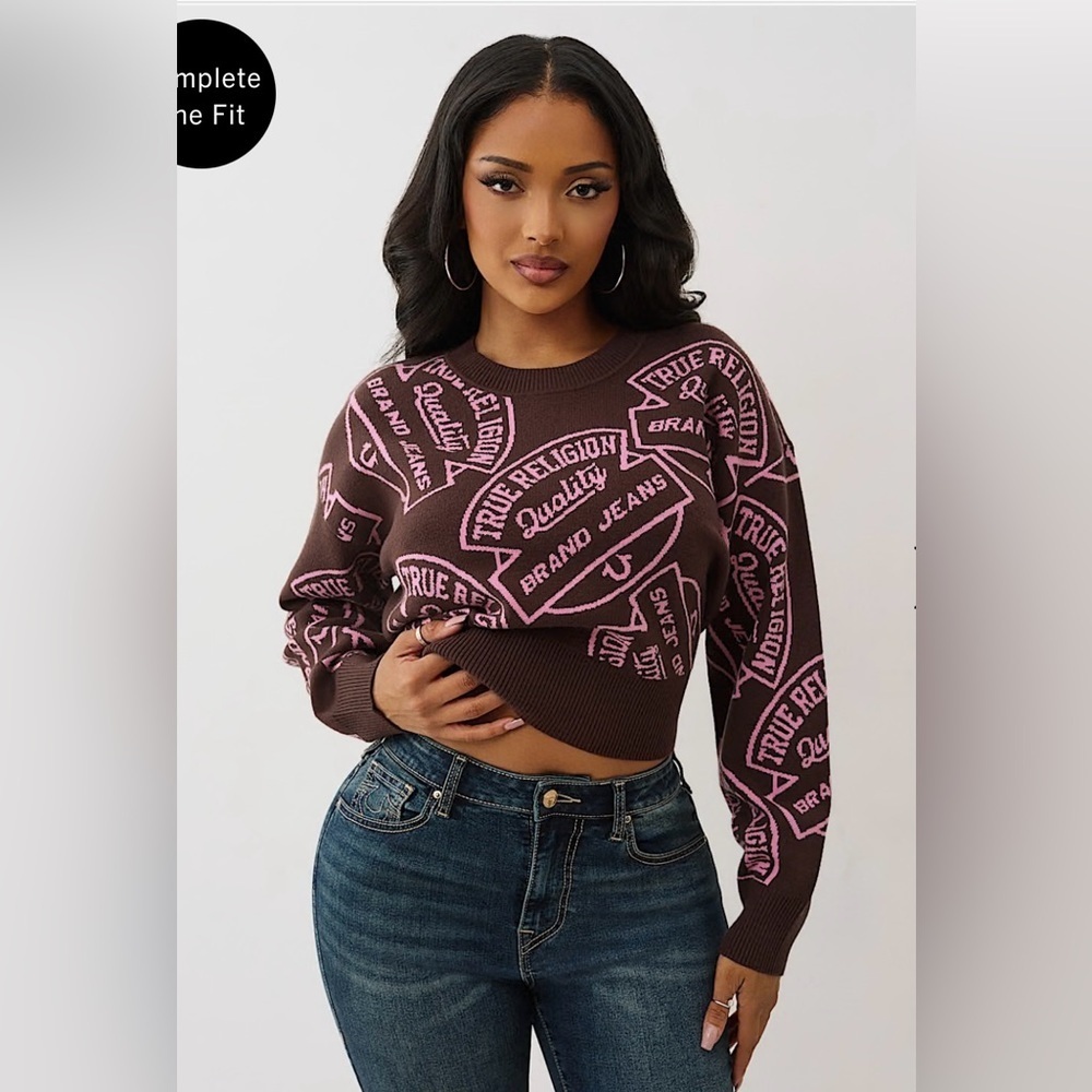 NWT True Religion women’s Monogram Jacquard Sweater sz L - Picture 7 of 9